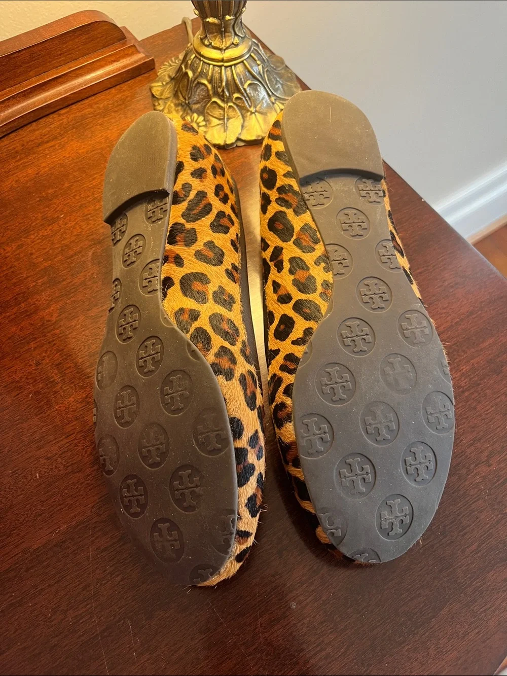 Tory Burch Leopard-Print Reva Flats with Gold Logo Medallion